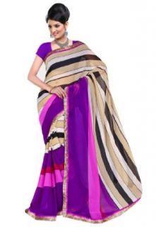 Fabdeal Women Indian Designer Printed Saree Purple: Clothing