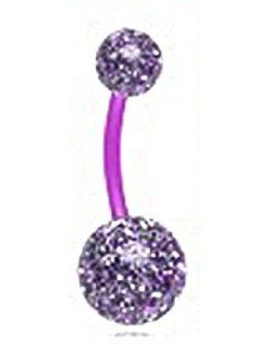 Flexible Purple Glitter Double Ball Navel Ring Belly Button Piercing Jewelry: Jewelry