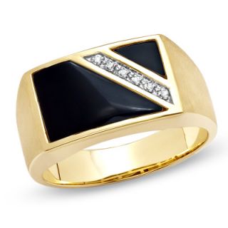 Mens Onyx Flag Ring with Diamond Accents in 10K Gold   Zales