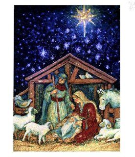 Away In A Manger, Art by Susan Winget, Fiber Optic Wall Hanging Tapestry, 26x36 Inches   Nativity Tapistry