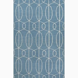Hand made Geometric Pattern Blue/ Ivory Wool Rug (9x12)