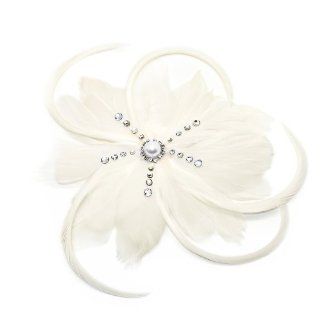 Wedding Fascinator White Feather Hair Clip Pearl Rhinestone Accents Bridal Hair Accessory: Jewelry