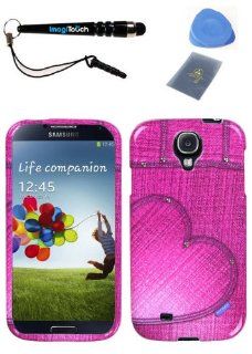 IMAGITOUCH(TM) 4 Item Combo SAMSUNG Galaxy S 4 (I337 L720 M919 I545 R970 I9505 I9500) Blushing Heart Jean Phone Hard Case Protector Faceplate Cover with Studs (Stylus pen, ESD Shield bag, Pry Tool, Phone Cover): Cell Phones & Accessories