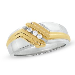 Mens 1/7 CT. T.W. Diamond Three Stone Slant Ring in 14K Gold and