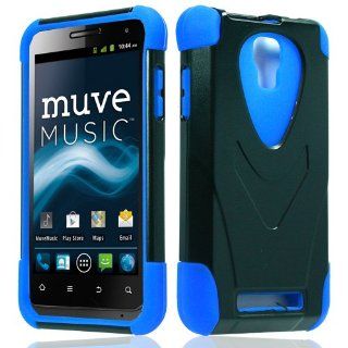 Black Blue Vector Double Layer Hard Hybrid Gel Case Cover For ZTE Engage V8000: Cell Phones & Accessories