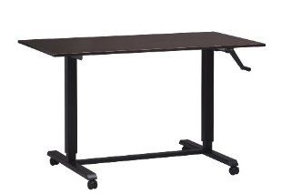Adjustable Height Desk or Table   Black Base with Large Top and Wheels   Sit to Stand Up Computer Workstation   Modern and Ergonomic (Espresso (Wood Grain Finish))  Conference Tables 