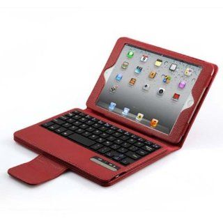 Stand Folding Leather Case for I Pad Mini Wireless Bluetooth Removable Keyboard red: Computers & Accessories