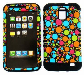2 in 1 Hybrid Case Protector for AT&T Samsung Galaxy S II Skyrocket SGH I727 Phone Hard Cover Faceplate Snap On Black Silicone + Multi Color Dots: Cell Phones & Accessories