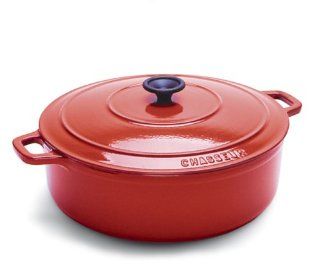 World Cuisine Oval Enamel Cast Iron Dutch Oven 4 1/4 Quart with Lid, Red: Kitchen & Dining