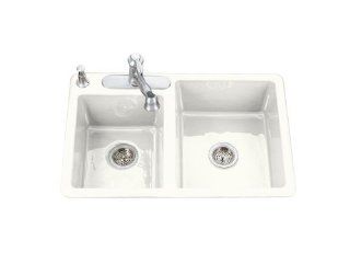 KOHLER K 5813 3 0 Clarity Self Rimming Kitchen Sink, White   Double Bowl Sinks  