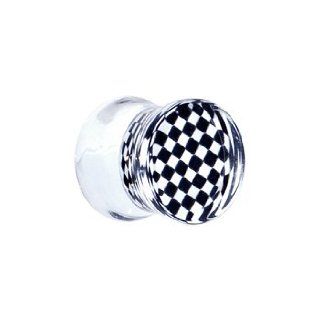 00 Gauge Black and White Checker Inlayed Saddle Plug: Jewelry