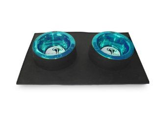 Platinum Pets 4 Cup Black Silicone Bowl Mold Mat with Two Rimmed Bowls, Teal : Pet Feeding Stations : Pet Supplies