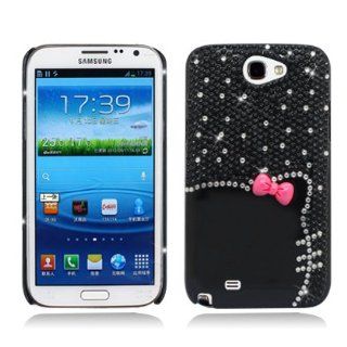 Aimo SAMNOTE2PCLDI755 Dazzling Diamond Bling Case for Samsung Galaxy Note 2 N7100   Retail Packaging   Black Cat with Bow: Cell Phones & Accessories