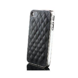 Black Silver Luxury Leather Quilted Chrome Apple iPhone 4S 4 Cover Case: Cell Phones & Accessories