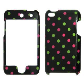 Apple iPod Touch 4 iTouch 4G   Pink and Green Small Polka dots on Black Plastic Case, SnapOn, Protector, Cover: Cell Phones & Accessories