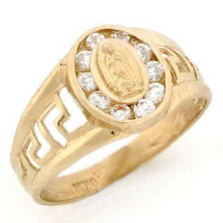 14k Gold Our Lady Guadalupe Mexican Flag Color CZ Ring Jewelry