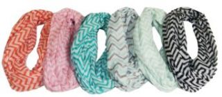 Cotton Cantina Soft Chevron Sheer Infinity Scarf in Contrasting Colors, One Size, 6 Pack:Khaki/Black/Grey/Pink/Aqua/Coral at  Womens Clothing store: