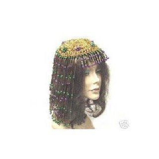 Gold Metallic Beaded Mardi Gras Cleopatra Costume Wig: Clothing