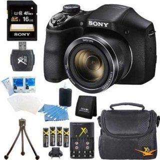 Sony DSC H300 DSCH300 H300 H300/B Digital Camera (Black) Bundle with 16GB SD Card, Rapid Multivoltage AC/DC Charger, 3100 Mah Rechargeable Batteries (Qty 4), Card Reader, Mini Tripod, Case + More : Point And Shoot Digital Camera Bundles : Camera & Phot