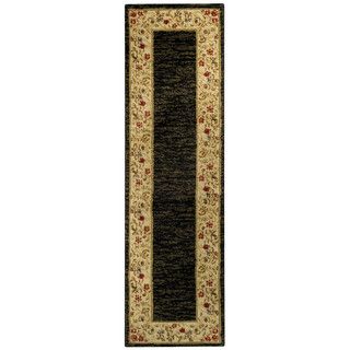 Pasha Collection Solid French Border Black Ivory 111 X 611 Runner Rug