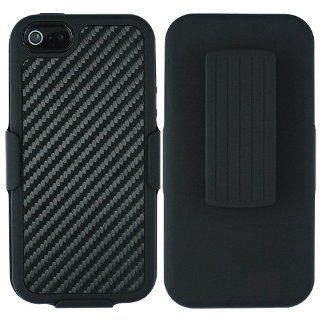 Carbon Fiber Rubber Hybrid Hard Case Cover with Holster Belclip Kick Stand Apple iPhone 5: Cell Phones & Accessories