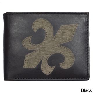 Yl Fashion Mens Fleur de lis Embossed Leather Bi fold Flap Wallet