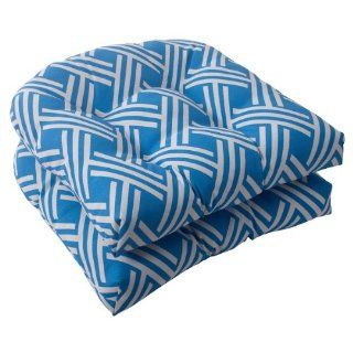Set of 2 Geometric Blue and White Outdoor Patio Wicker Seat Cushions 19" : Patio Furniture Cushions : Patio, Lawn & Garden