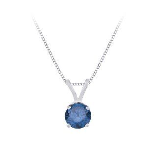 3/8 ct. Blue   I1 Round Brilliant Cut Diamond Solitaire Pendant with Chain in 14K White Gold Jewelry