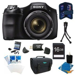 Sony DSC H300 DSCH300 H300 H300/B Digital Camera (Black) Bundle with 16GB SD Card, Rapid Multivoltage AC/DC Charger, 3100 Mah Rechargeable Batteries (Qty 4), Card Reader, Mini Tripod, Case + More : Point And Shoot Digital Camera Bundles : Camera & Phot