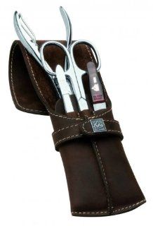 Manicure Set in Hand Made Brown Leather Case by Erbe. Made in Germany, Solingen : Manicure Kits : Beauty