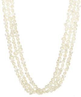 3 Row Baroque White Freshwater Cultured Pearl with Crystal Chips and Faceted Glass Rondelle Necklace, 18" Jewelry