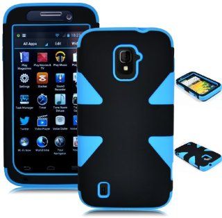Bastex Heavy Duty Hybrid Case for ZTE Majesty Z796C   Sky Blue Silicone / Black Hard Shell: Cell Phones & Accessories