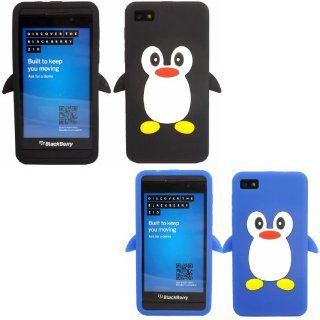 2 Pack Penguin Silicone Case Cover Skin For Blackberry Z10 / Blue And Black: Cell Phones & Accessories