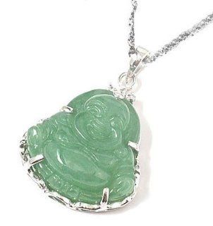 Rhodium Plated 925 Sterling Silver Grade a Green Jade Buddha Pendant Necklace 18"  Good Gift for Specail Day Fast Shipping: Jewelry