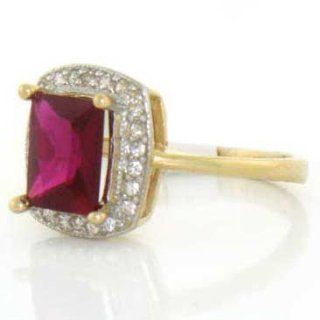 10k Yellow Gold Ruby Red CZ Ring Jewelry w/ CZ Accents: Jewelry