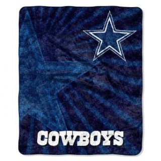 NFL Dallas Cowboys 50 Inch by 60 Inch Sherpa on Sherpa Throw Blanket "Strobe" Design : Sports Fan Throw Blankets : Clothing