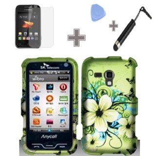 Rubberized Green Hawaiian Flower Snap on Design Case Hard Case Skin Cover Faceplate with Screen Protector, Case Opener and Stylus Pen for Samsung Galaxy Rush M830   Boost Mobile: Cell Phones & Accessories