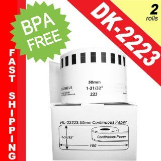 BROTHER Compatible DK 2223 Continuous Paper Labels (1 31/32" x 100'; 50mm*30.48m)    BPA Free! (2 Rolls; Continuous Paper) : Continuous Form Labels : Office Products