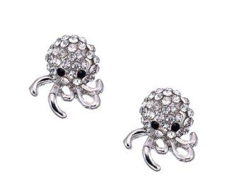Silver Mini Crystal Octopus Earrings: Jewelry