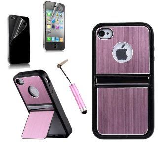 Pink Aluminum TPU Hard Case Cover With Chrome Stand For iPhone 4 4G 4S+Screen protector+Stylus (Fits Verizon AT&T Sprint iPhone 4 4s): Computers & Accessories