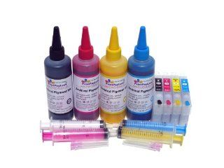 PrintPayLess Brand Pre Filled Pigment Ink Refillable Cartridges for Epson 127 (non OEM): WorkForce 840, WorkForce 845, WorkForce WF 7010, WorkForce WF 7510, WorkForce WF 7520 , Workforce WF 3520, Workforce WF 3530, and Workforce WF 3540 Printers + 400 ml (