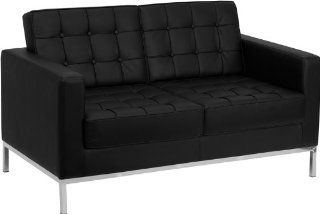 Flash Furniture ZB LACEY 831 2 LS BK GG Hercules Lacey Series Contemporary Black Leather Love Seat with Stainless Steel Frame   Loveseat