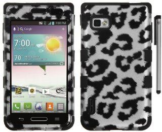 For LG Optimus F3 Silver Black Leopard Design Tuff Hybrid Protector Cover Case with Stylus Pen and ApexGears Phone Bag: Cell Phones & Accessories
