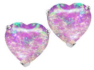 Star K 7mm Heart Shape Simulated Pink Opal Earrings Studs: Silver And Pink Stud Earrings: Jewelry