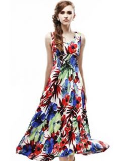 Maxchic Women's Sleeveless Stretch Floral Print Maxi Dress Summer Maxi
