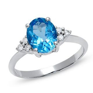 Oval Blue Topaz and Diamond Ring in 10K White Gold   Zales