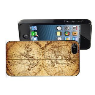 Apple iPhone 4 4S 4G Black 4B863 Hard Back Case Cover Color Vintage Map of the World: Cell Phones & Accessories