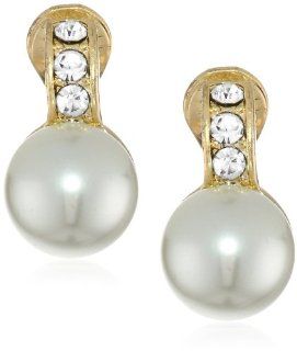 Anne Klein "Sharrots" Gold Tone White Pearl Clip On Earrings: Jewelry