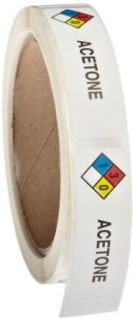 Roll Products 163 0003 Litho Removable Adhesive HMIG Label with 4 Color Imprint, Acetone, 2 1/2" Length x 3/4" Width, For Identifying and Marking, White (Roll of 250): Industrial & Scientific