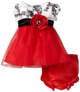 Rare Editions Baby Baby girls Newborn Toile Bodice To Red Mesh Dress, Red/White/Black, 6 Months Clothing